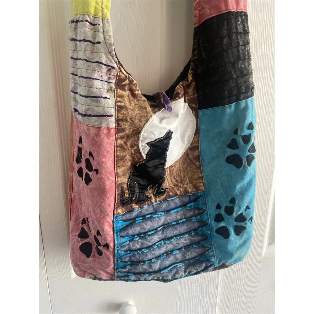 Patchwork Boho‎ Hobo Bag Womens OS Multi Moon Festival Cotton Newspaper Bag